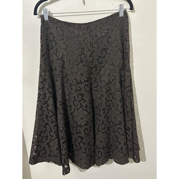 Isda And Co Lace Skirt Brown, Lined Womens Size 4 Floral Boho MIDI Crochet - Picture 1 of 10